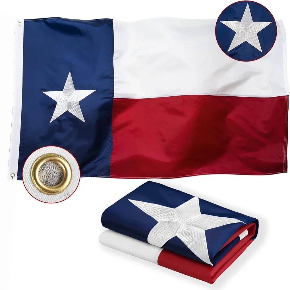 3x5 Heavy Duty Texas State Flags for Outside Nylon with Luxury Embroidered Stars Sewn Stripes Brass Grommets - UT KICK ASSFLAG14:29#Embroidery;5:202801831