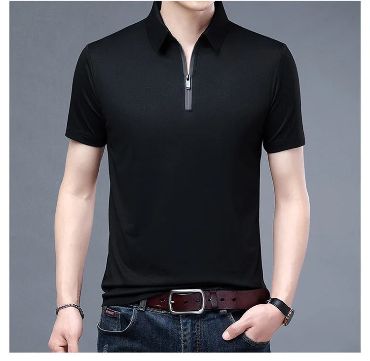 Summer Men's Ice Silk Cool M - 4XL Polo Short Sleeve T-shirt Large Thin Short Sleeve Business Casual Shirt - UT KICK ASSshirt14:691#rose red;5:100014065#XL