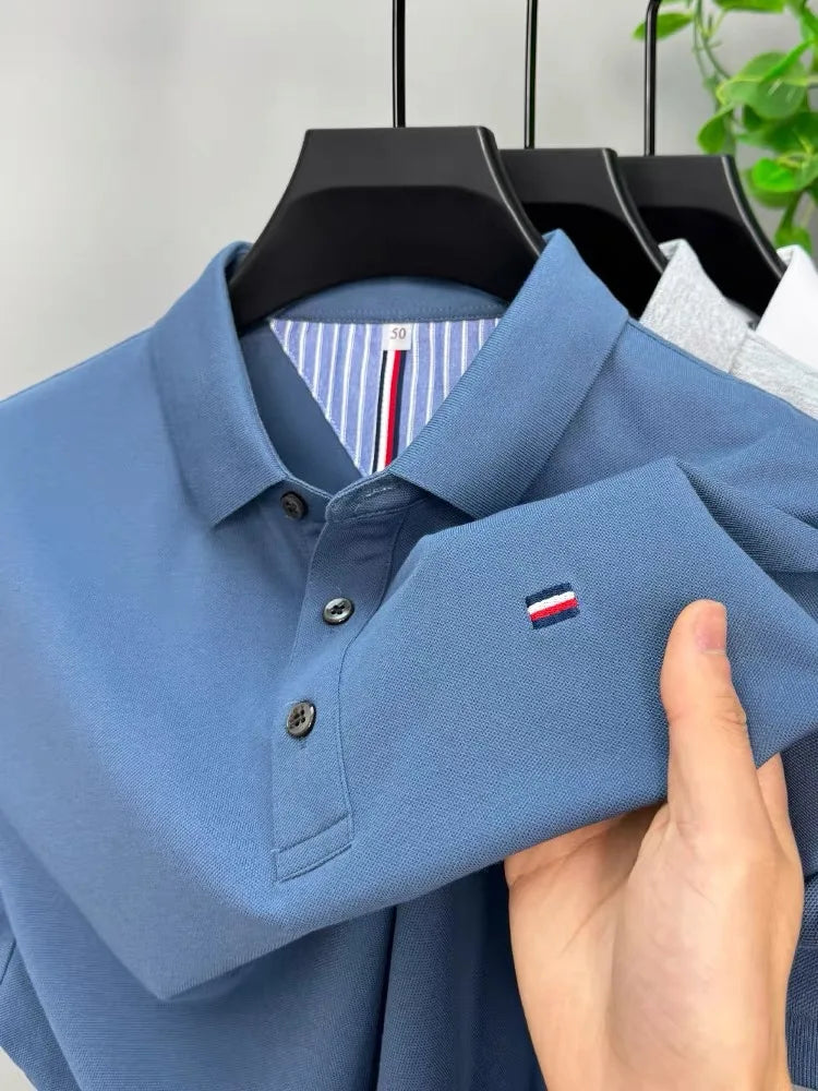 High-end M-4XL summer ice silk breathable short sleeve POLO shirt men's fashion brand classic embroidery business casual Paul T-shirt