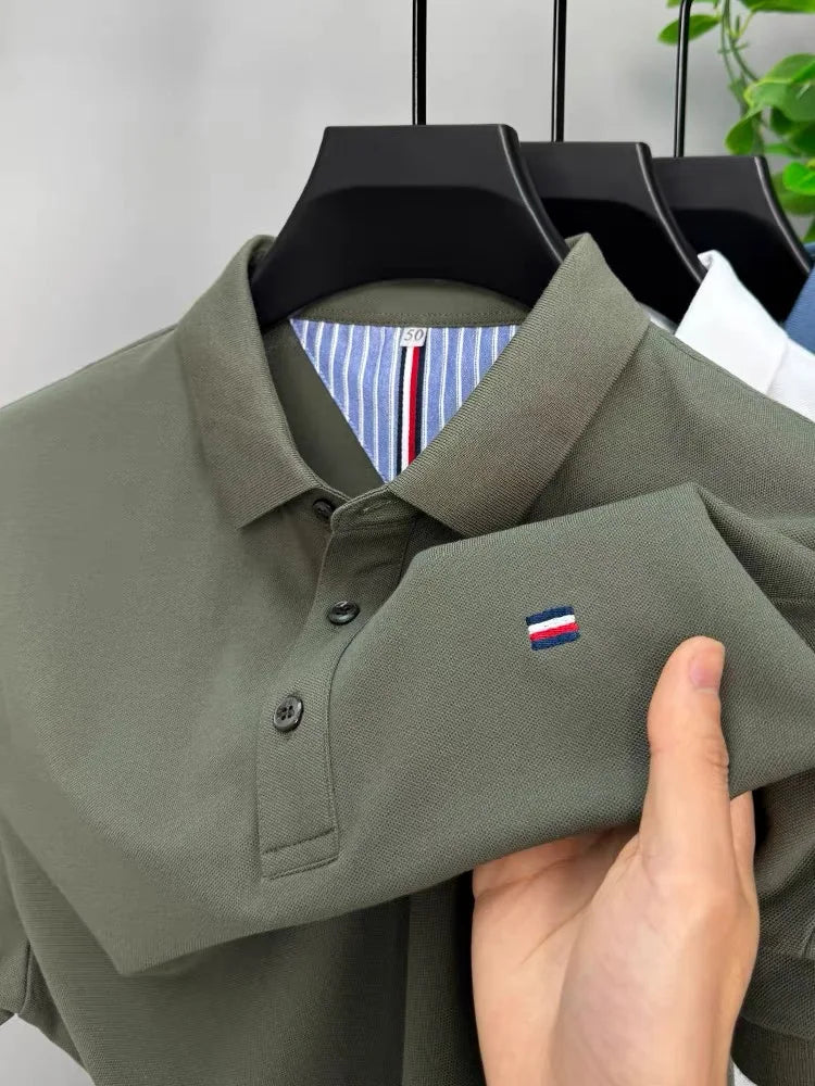High-end M-4XL summer ice silk breathable short sleeve POLO shirt men's fashion brand classic embroidery business casual Paul T-shirt