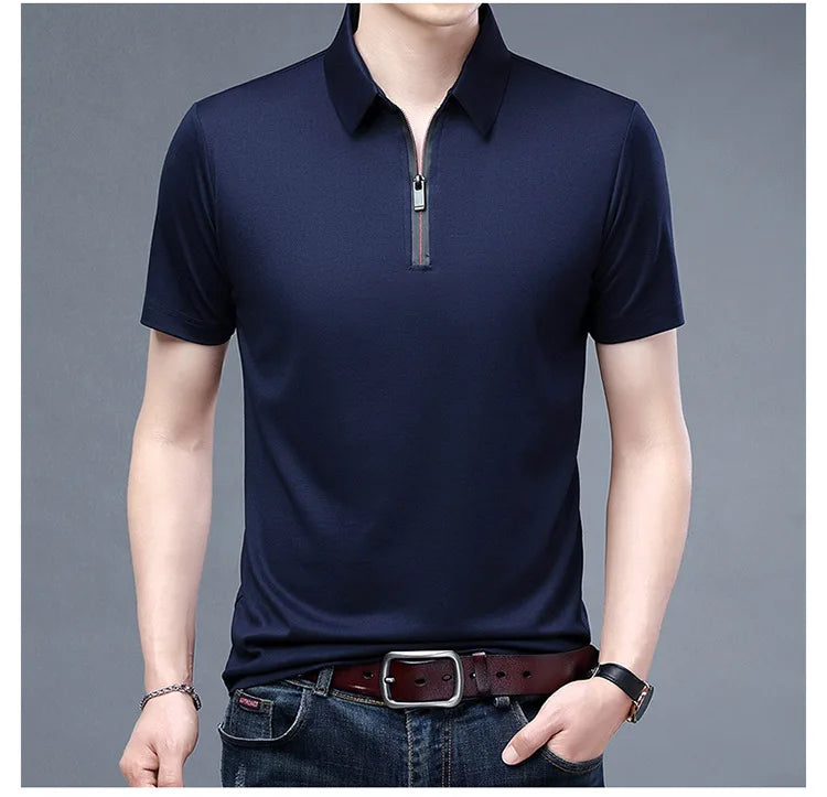 Summer Men's Ice Silk Cool M - 4XL Polo Short Sleeve T-shirt Large Thin Short Sleeve Business Casual Shirt - UT KICK ASSshirt14:365458#navy blue;5:200000990#4XL