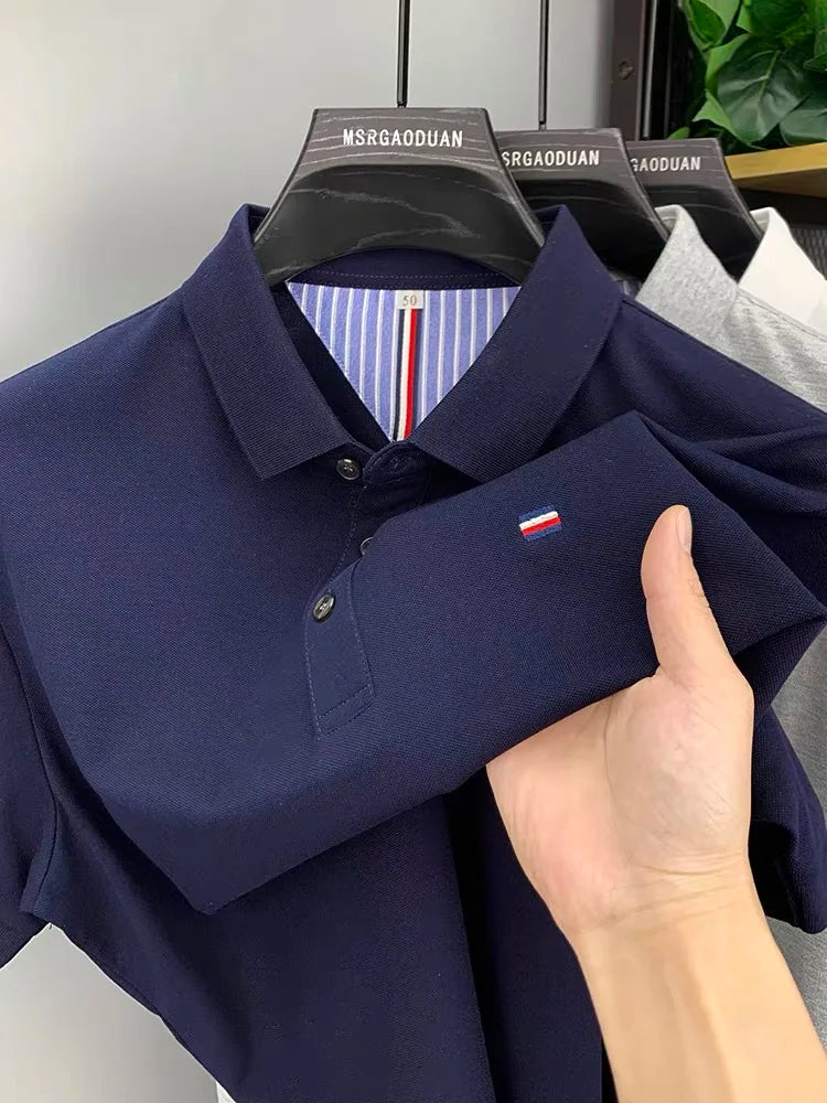 High-end M-4XL summer ice silk breathable short sleeve POLO shirt men's fashion brand classic embroidery business casual Paul T-shirt
