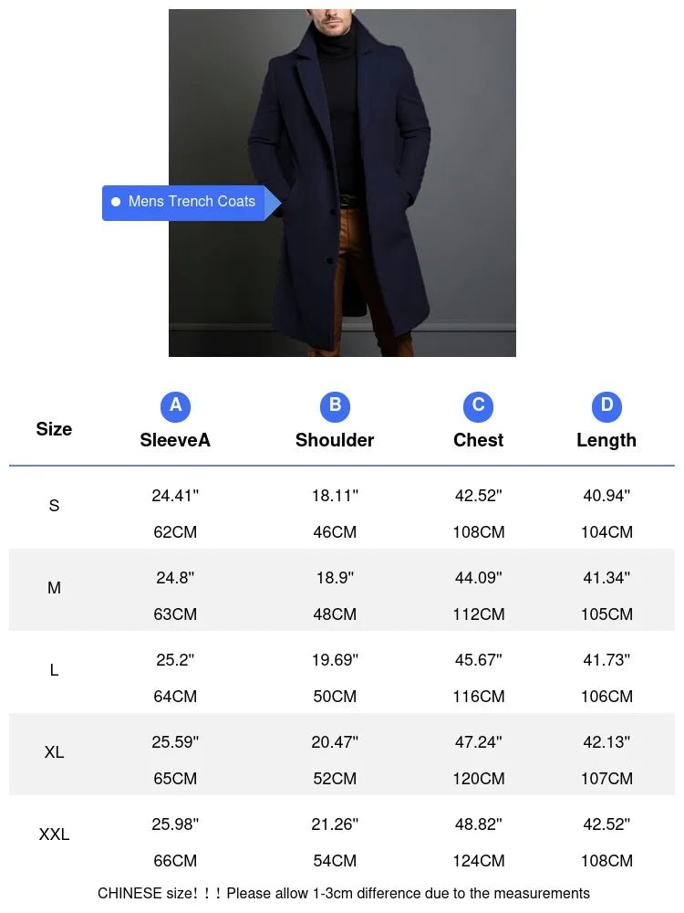 Autumn Winter Men's Trench Coats S - XXL Luxury Male Mid - Long Warm Wool Jackets Casual Mens Business Comfortable Overcoat Clothing - UT KICK ASSmens14:691#Grey;5:4182