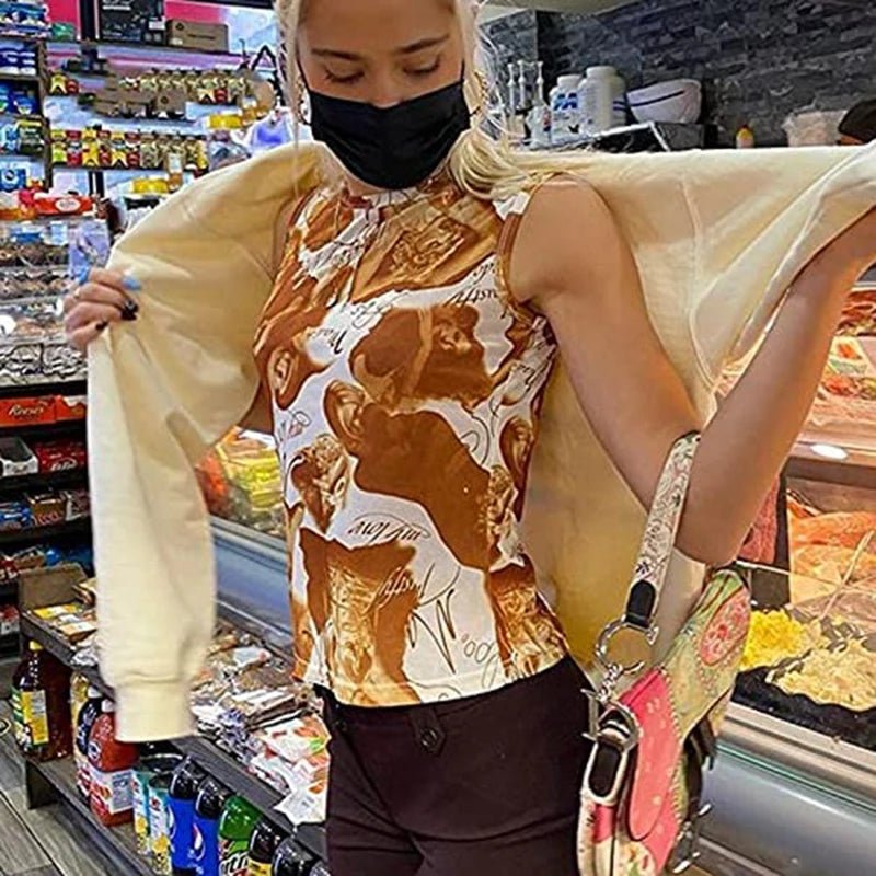 Burnt Orange Y2K Harajuku Gothic Tank Top E - girl Aesthetic Sleeveless Cropped Tee Punk Style Vintage Printed Mini Vest Women Summer Camisole - UT KICK ASSApparel14:350850#Type 6;5:361386