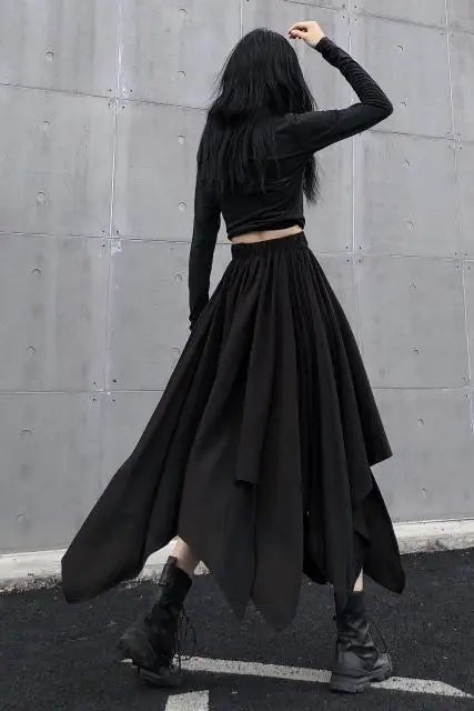 Dark Black Irregular High Waist Skirt Goth Punk Gothic Black Harajuku Long Vintage Skirt korean fashion clothing - UT KICK ASS14:193#9539;5:200003528#One Size