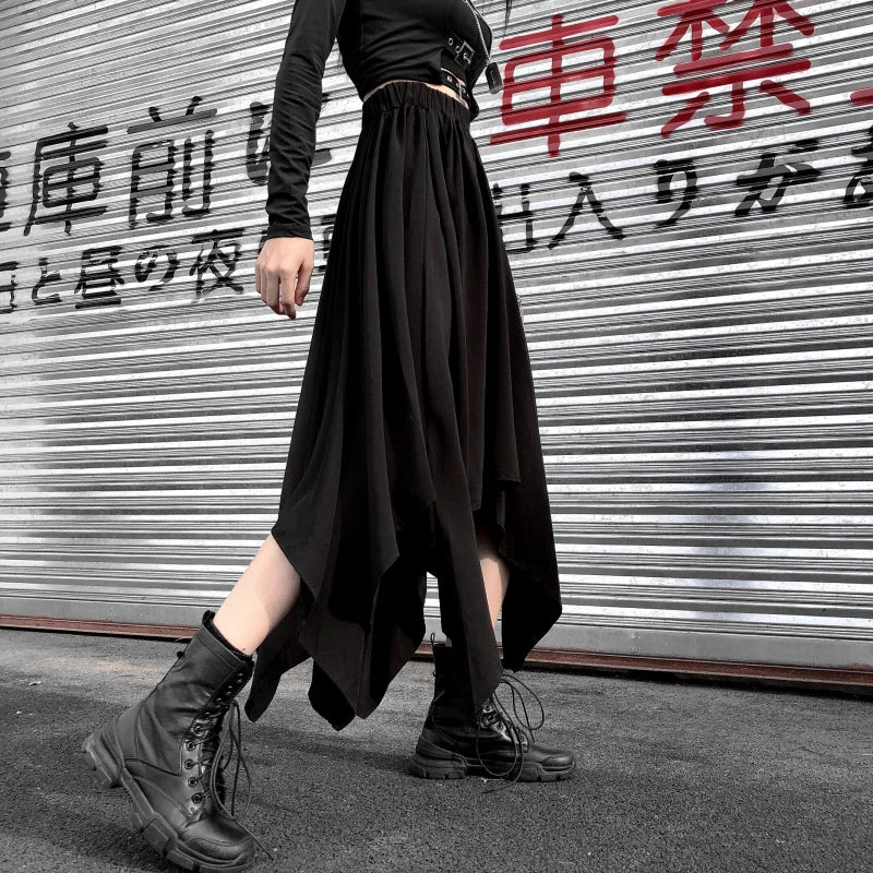 Dark Black Irregular High Waist Skirt Goth Punk Gothic Black Harajuku Long Vintage Skirt korean fashion clothing - UT KICK ASS14:193#9539;5:200003528#One Size