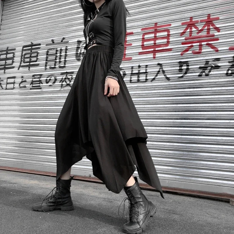 Dark Black Irregular High Waist Skirt Goth Punk Gothic Black Harajuku Long Vintage Skirt korean fashion clothing - UT KICK ASS14:193#9539;5:200003528#One Size