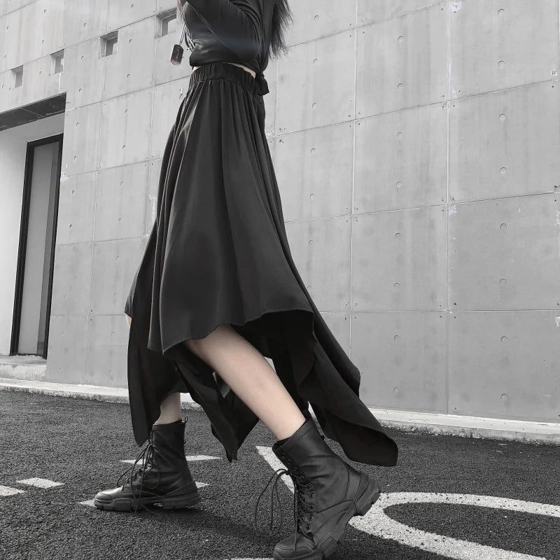 Dark Black Irregular High Waist Skirt Goth Punk Gothic Black Harajuku Long Vintage Skirt korean fashion clothing - UT KICK ASS14:193#9539;5:200003528#One Size