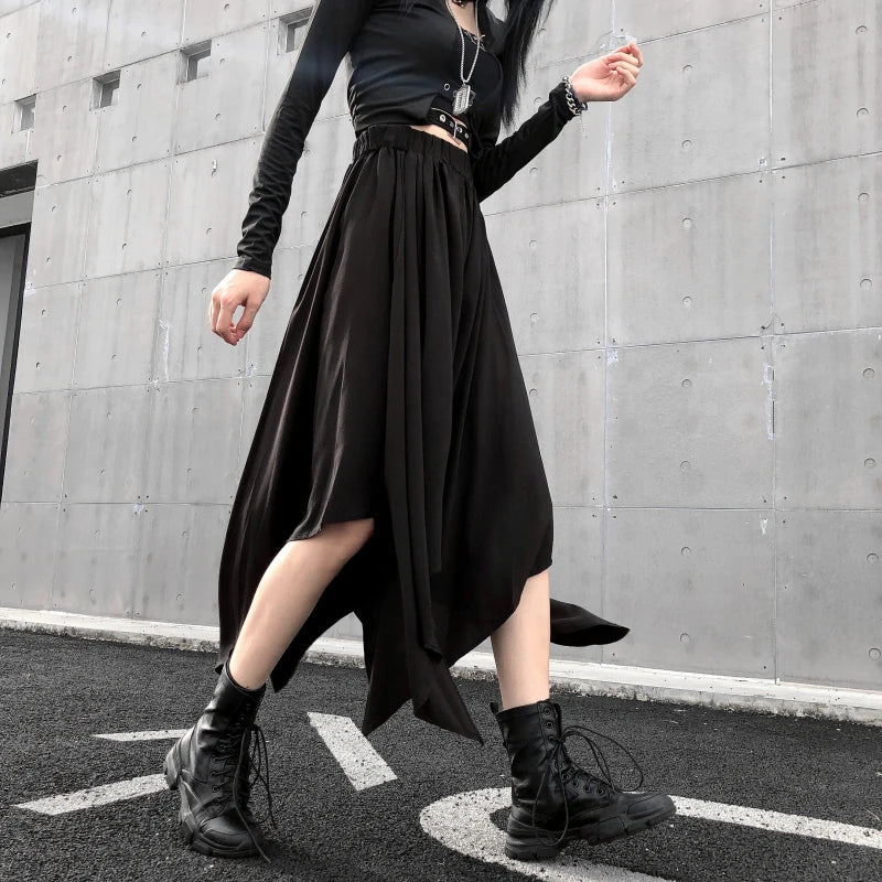 Dark Black Irregular High Waist Skirt Goth Punk Gothic Black Harajuku Long Vintage Skirt korean fashion clothing - UT KICK ASS14:193#9539;5:200003528#One Size