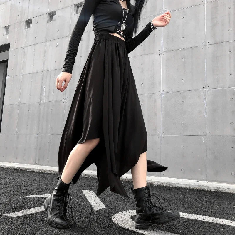 Dark Black Irregular High Waist Skirt Goth Punk Gothic Black Harajuku Long Vintage Skirt korean fashion clothing - UT KICK ASS14:193#9539;5:200003528#One Size