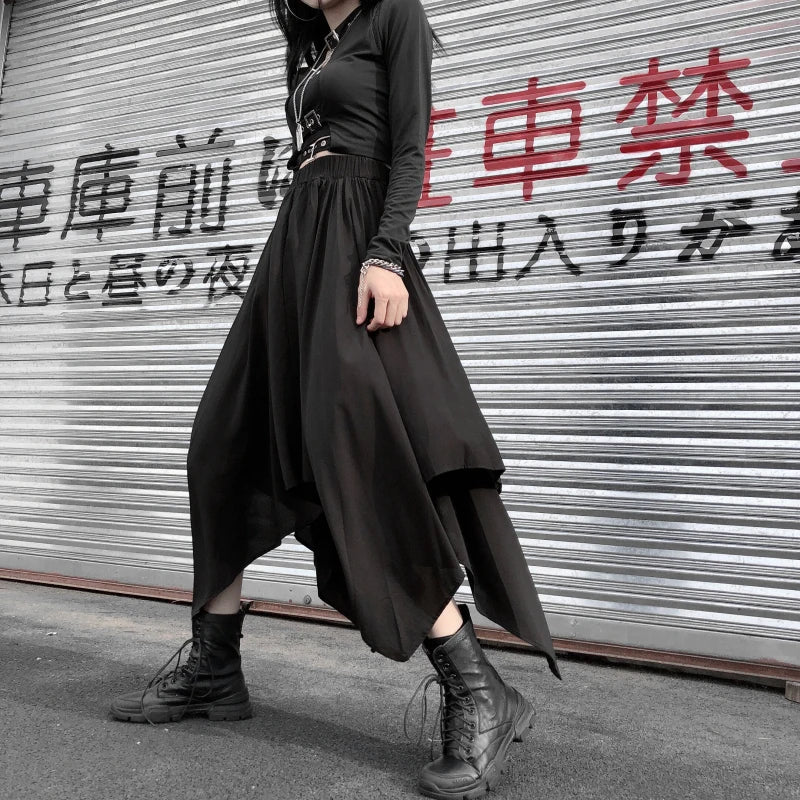 Dark Black Irregular High Waist Skirt Goth Punk Gothic Black Harajuku Long Vintage Skirt korean fashion clothing - UT KICK ASS14:193#9539;5:200003528#One Size