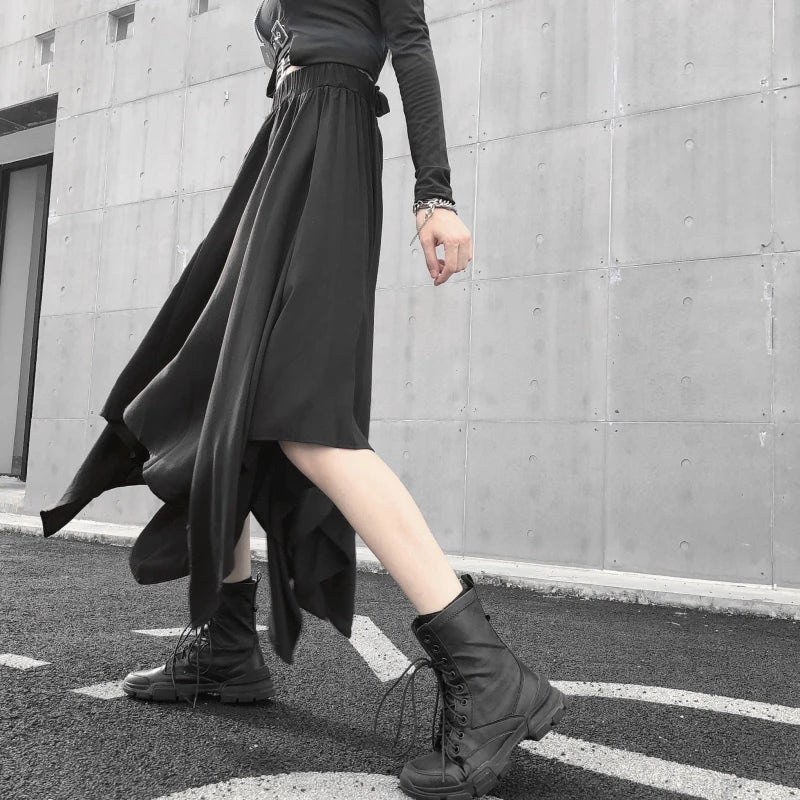 Dark Black Irregular High Waist Skirt Goth Punk Gothic Black Harajuku Long Vintage Skirt korean fashion clothing - UT KICK ASS14:193#9539;5:200003528#One Size