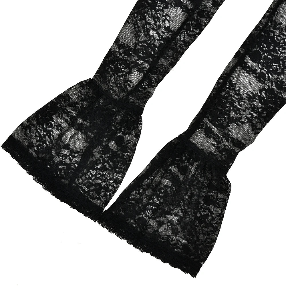 JULISSA MO S/M/L Sexy See Through Lace Two Piece Sets Women Tops Long Sleeve Print Floral Tops Female Autumn Skinny Elegant Streetwear - UT KICK ASSSETS14:193#Black;5:361385