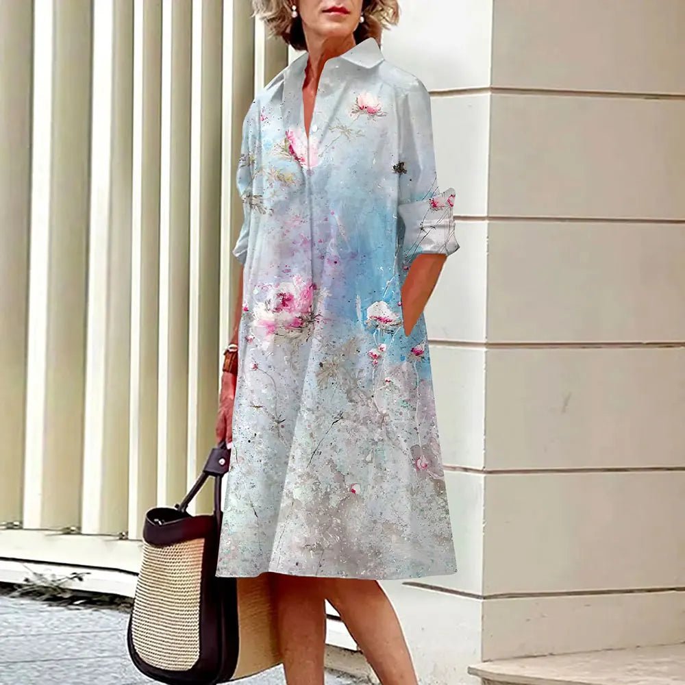 Ladies Abstract Face Printed Long Sleeve Shirt Dress Fashion Single Breasted Vintage Button Shirts Midi Dress Vestidos Spring - UT KICK ASSdress14:350850#A9SLCZ73014526;5:100014064