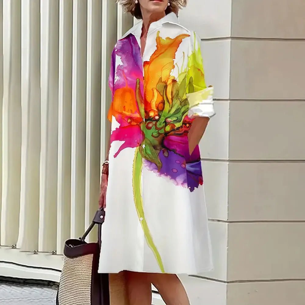 Ladies Abstract Face Printed Long Sleeve Shirt Dress Fashion Single Breasted Vintage Button Shirts Midi Dress Vestidos Spring - UT KICK ASSdress14:1052#A9SLCZ730145214;5:100014064