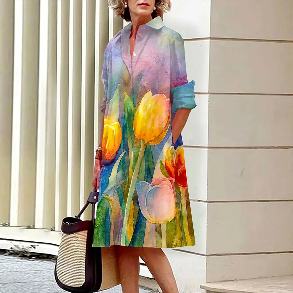 Ladies Abstract Face Printed Long Sleeve Shirt Dress Fashion Single Breasted Vintage Button Shirts Midi Dress Vestidos Spring - UT KICK ASSdress14:175#A9SLCZ73014529;5:361386