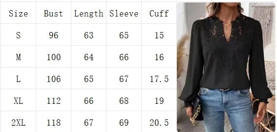 Luxury Lace S - 2XL Hollowed V - Neck Shirt Women Solid Color Long Sleeve Top Office Lady Elegant Daily Blouse - UT KICK ASStop14:350850#green;5:100014065