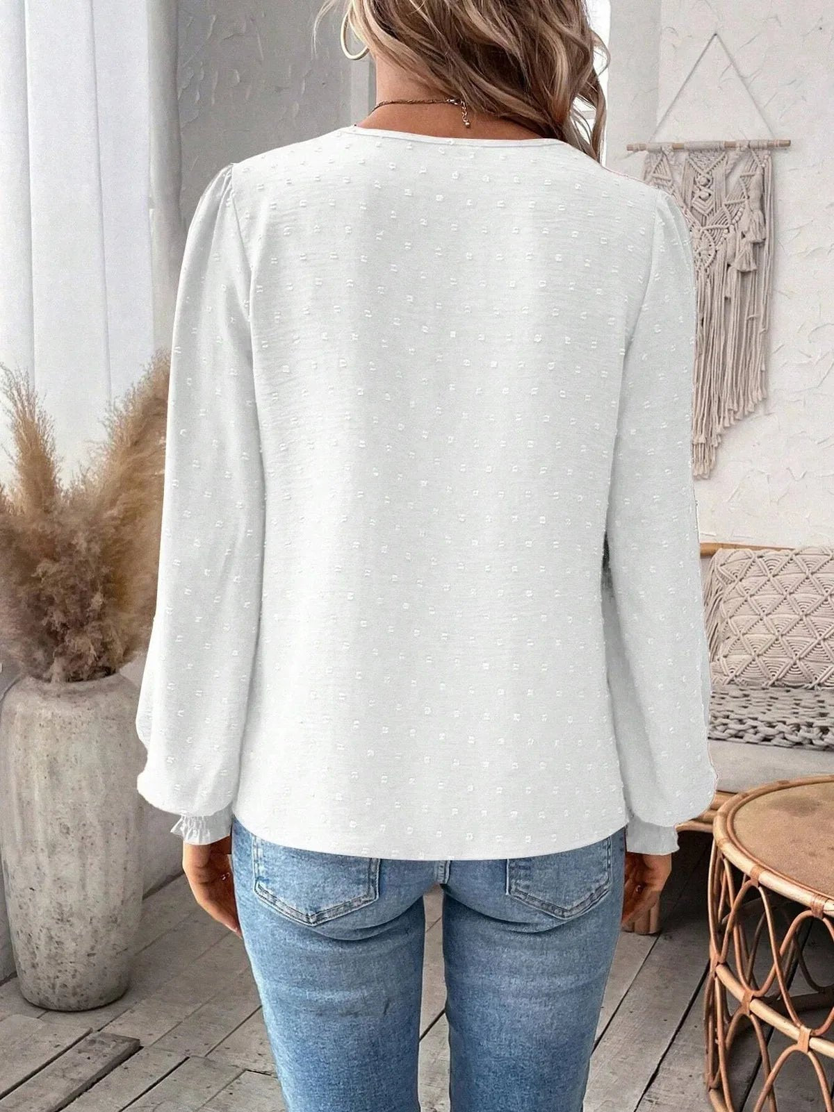 Luxury Lace S - 2XL Hollowed V - Neck Shirt Women Solid Color Long Sleeve Top Office Lady Elegant Daily Blouse - UT KICK ASStop14:350850#green;5:100014065