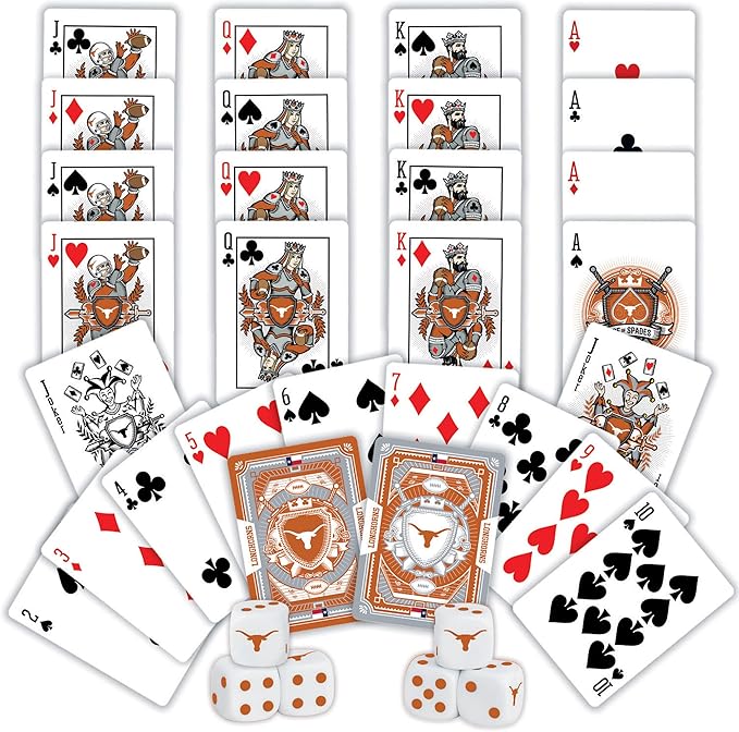 Masterpieces Game Day - NCAA Texas Longhorns 2 - Pack Playing Cards & Dice Pack - Officially Licensed Set for Adults and Family - UT KICK ASS