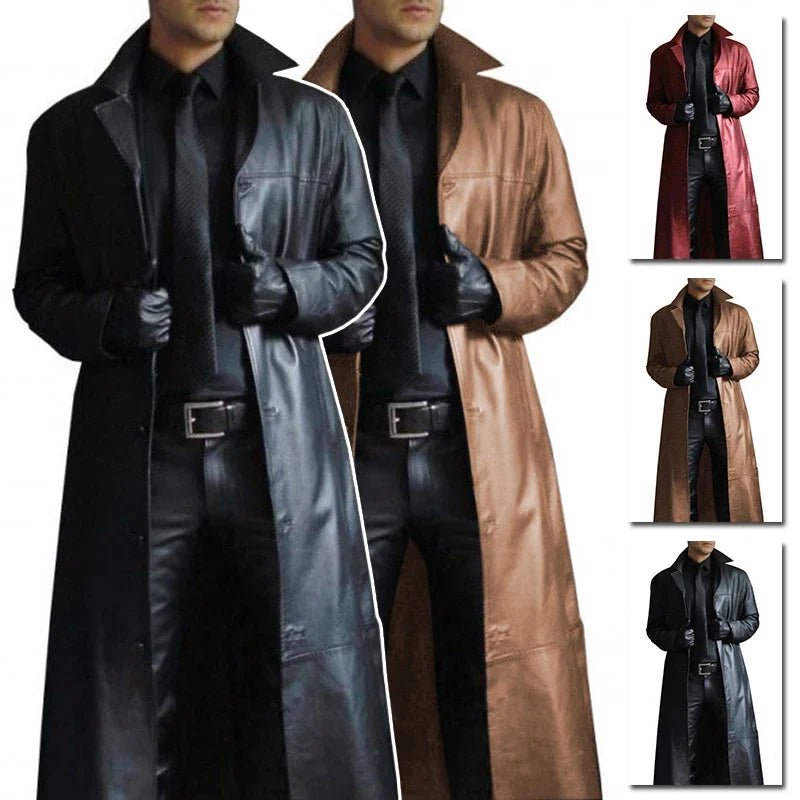 Men Luxury Fashion S - 5XL Medieval Steampunk Gothic Long Leather Jackets Vintage Winter Outerwear Faux Leather Trench Coat - UT KICK ASSmen14:193;5:200000991
