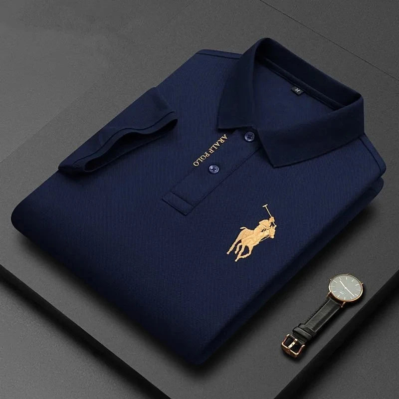 Men's M - 4XL 100% pure cotton half sleeved embroidered polo shirt, luxurious, fashionable, and elegant embroidered casual shirt - UT KICK ASSshirt14:193#navy blue;5:4183