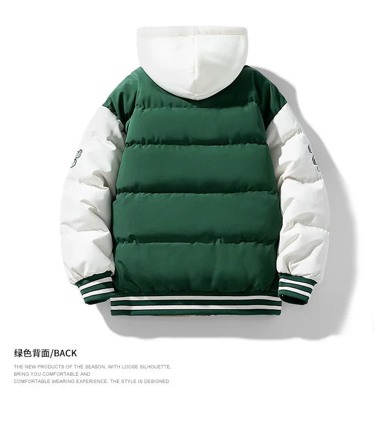 New Cotton Coats M - 2XL Men's Winter Fashion Thickened Down Cotton Coat Hooded Fake Two Piece Warm Loose Embroidered Print Jacket - UT KICK ASSmens14:771#Caramel;5:100014065