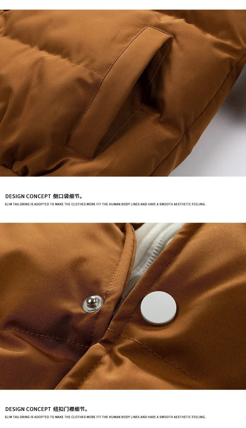 New Cotton Coats M - 2XL Men's Winter Fashion Thickened Down Cotton Coat Hooded Fake Two Piece Warm Loose Embroidered Print Jacket - UT KICK ASSmens14:771#Caramel;5:100014065