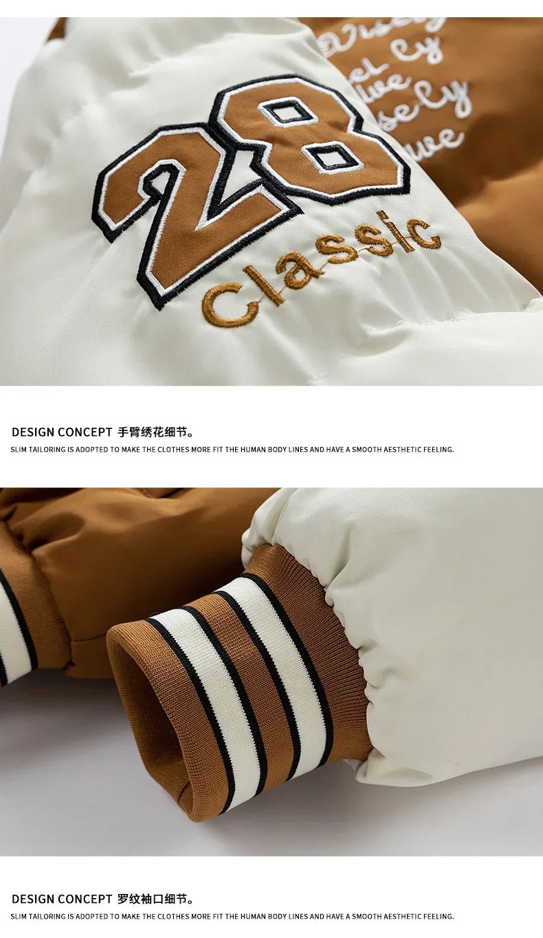 New Cotton Coats M - 2XL Men's Winter Fashion Thickened Down Cotton Coat Hooded Fake Two Piece Warm Loose Embroidered Print Jacket - UT KICK ASSmens14:771#Caramel;5:100014065