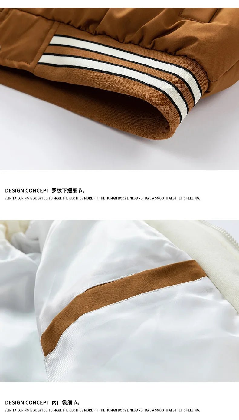 New Cotton Coats M - 2XL Men's Winter Fashion Thickened Down Cotton Coat Hooded Fake Two Piece Warm Loose Embroidered Print Jacket - UT KICK ASSmens14:771#Caramel;5:100014065
