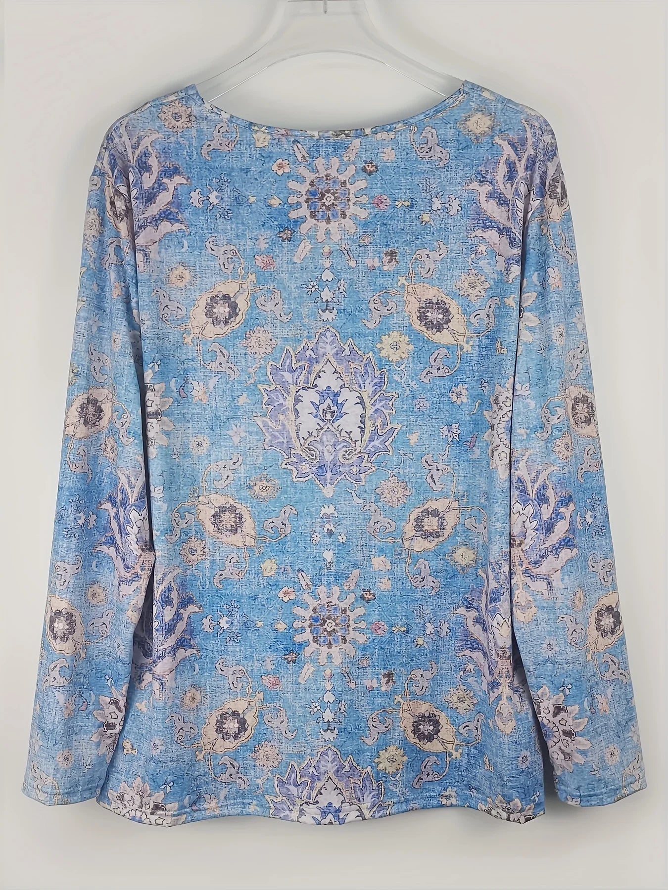 Plus Size 1XL - 5XL Boho Top Women's Plus Floral Print Long Sleeve T-Shirt Casual V Neck Slight Stretch Top Clothing - UT KICK ASStop14:193#black;5:200000991