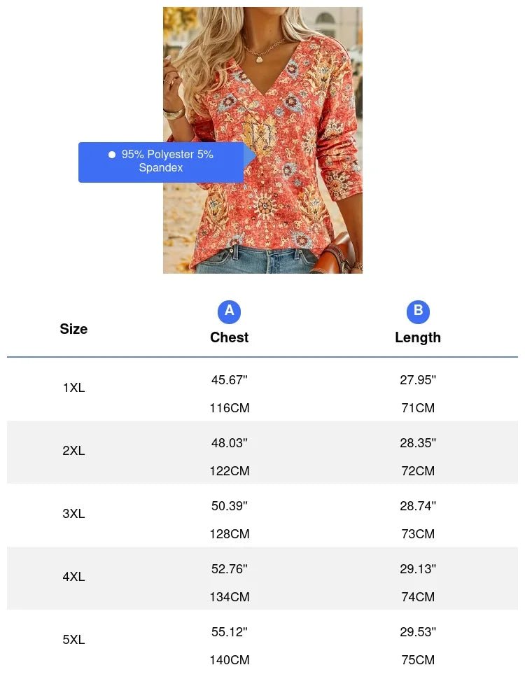 Plus Size 1XL - 5XL Boho Top Women's Plus Floral Print Long Sleeve T-Shirt Casual V Neck Slight Stretch Top Clothing - UT KICK ASStop14:193#black;5:200000991