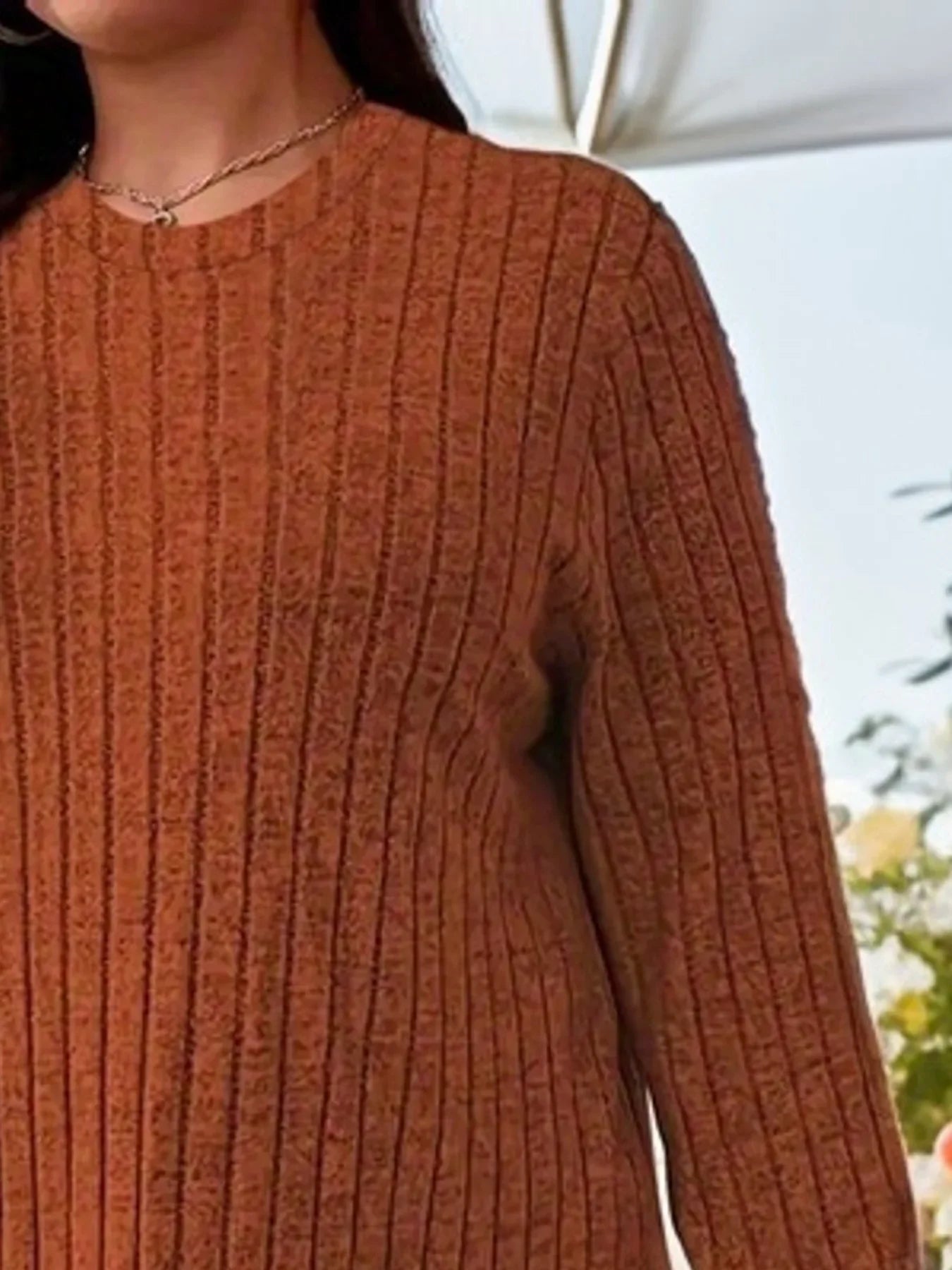 Plus Size 1XL - 5XL Women's Fashionable Round Neck Top Ladies Casual Solid Color Long Sleeved Groove Brushed T-shirt - UT KICK ASSLadies Top14:350852#Orange;5:12668979