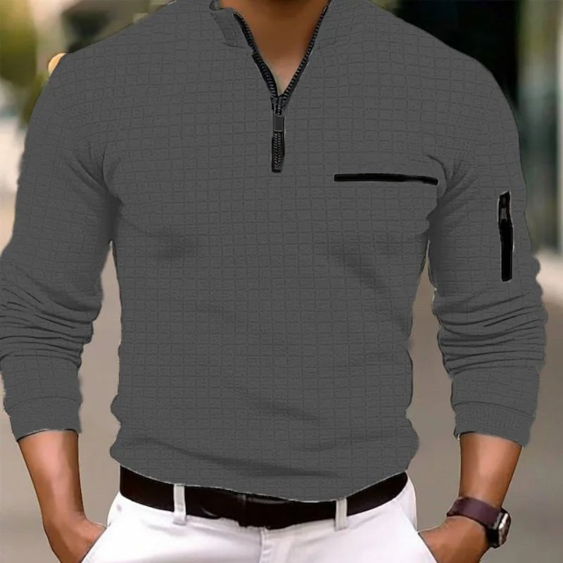 Polo Spring autumn S - 3XL men's new style men's casual checkerboard checkered long - sleeved POLO shirt Fashion arm zipper sports polo shirt - UT KICK ASSmens14:200004890#Dark grey;200007763:201336100;5:361386