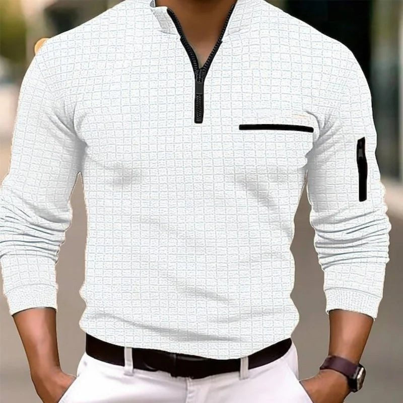 Polo Spring autumn S - 3XL men's new style men's casual checkerboard checkered long - sleeved POLO shirt Fashion arm zipper sports polo shirt - UT KICK ASSmens14:29#white;200007763:201336100;5:100014064