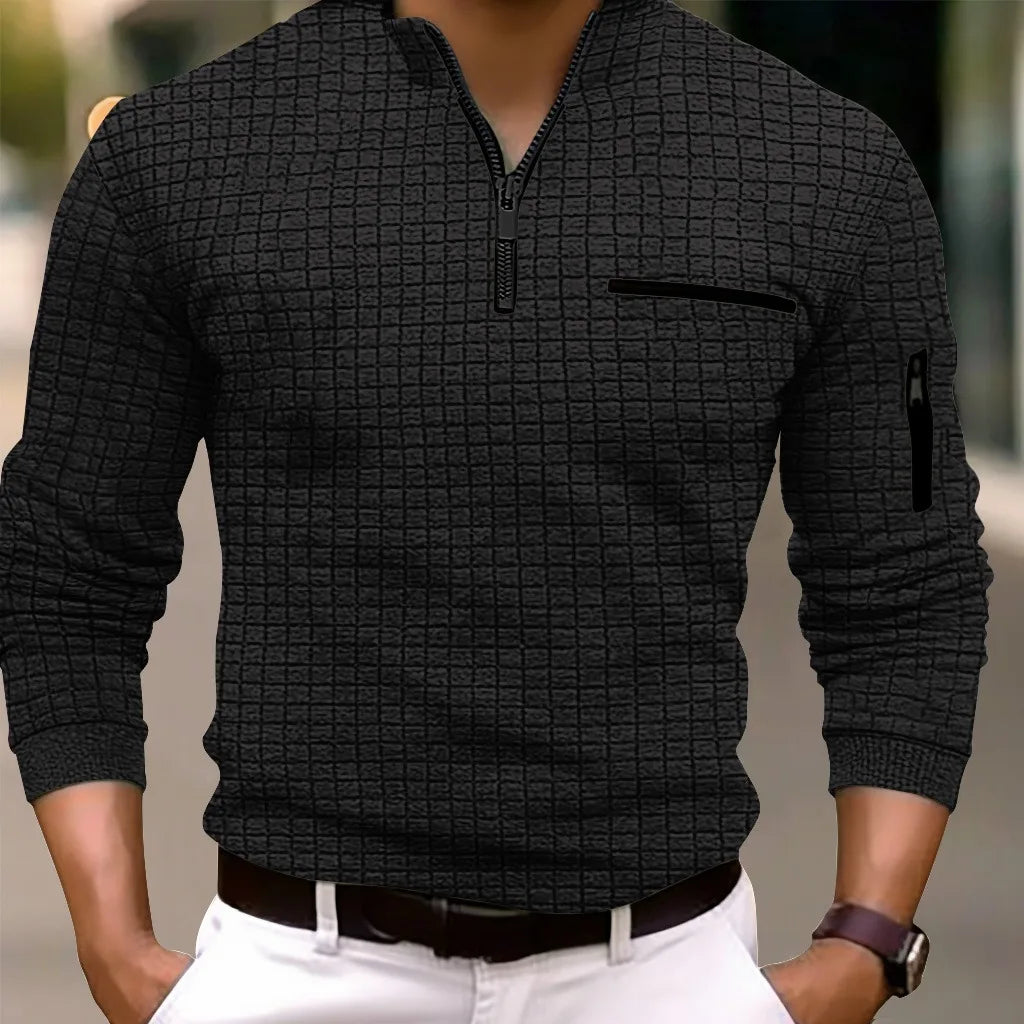 Polo Spring autumn S - 3XL men's new style men's casual checkerboard checkered long - sleeved POLO shirt Fashion arm zipper sports polo shirt - UT KICK ASSmens14:193#black;200007763:201336100;5:100014064