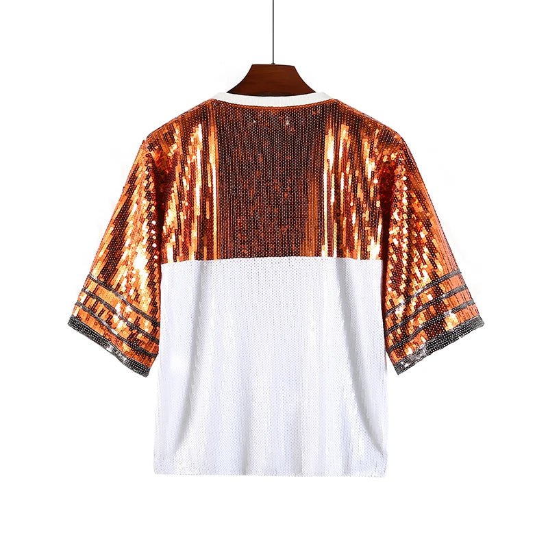 Sequin Longhorn Jersey Top Austin Game Day Shirt Texas Bevo - UT KICK ASSApparel14:29#white;5:200003528