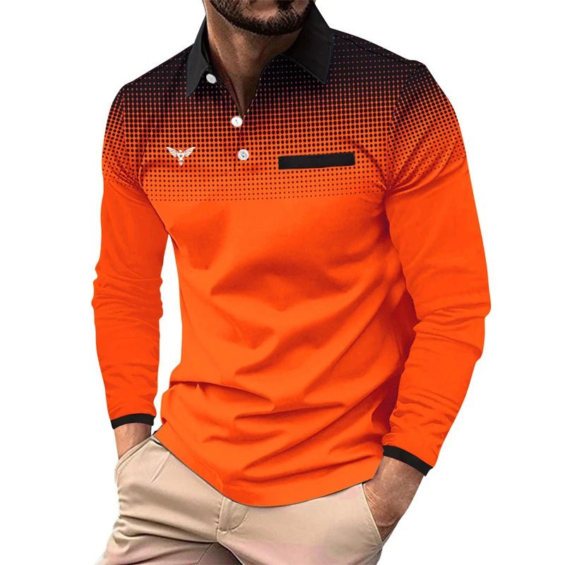 Spring Autumn 3D Digital Print S - 3XL Sport Long Sleeve Knit Shirt Men Business Shirt Fake Pocket Stitching - UT KICK ASSmen14:365458#PL51 - orange - LY03;5:4182