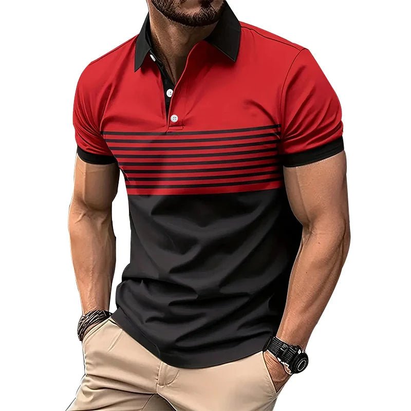 Summer Men Casual S - 3XL Short Sleeve Lapel Business Polo Shirt 3D Digital Print Stripe Polo Shirt Sport Button Pullover Tops - UT KICK ASSshirt14:193#DXPL01 - red;5:100014065