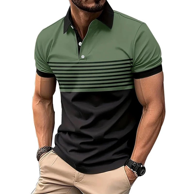 Summer Men Casual S - 3XL Short Sleeve Lapel Business Polo Shirt 3D Digital Print Stripe Polo Shirt Sport Button Pullover Tops - UT KICK ASSshirt14:365458#DXPL01 - green;5:100014065