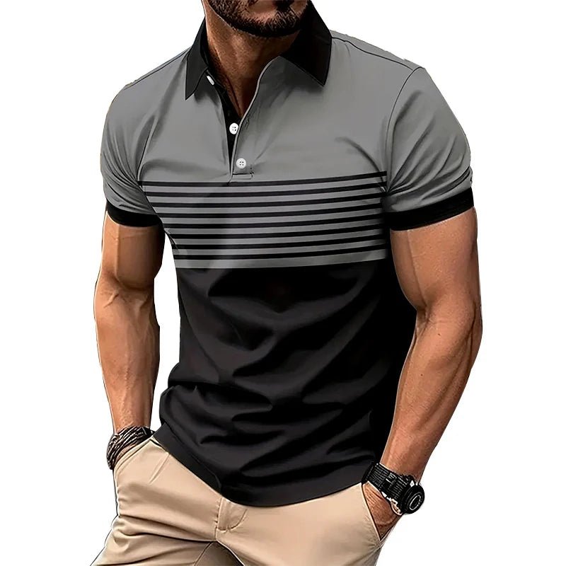 Summer Men Casual S - 3XL Short Sleeve Lapel Business Polo Shirt 3D Digital Print Stripe Polo Shirt Sport Button Pullover Tops - UT KICK ASSshirt14:173#DXPL01 - grey;5:361386