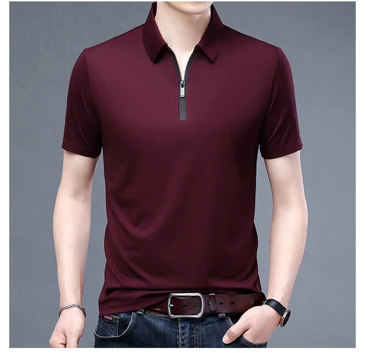 Summer Men's Ice Silk Cool M - 4XL Polo Short Sleeve T-shirt Large Thin Short Sleeve Business Casual Shirt - UT KICK ASSshirt14:691#rose red;5:100014065#XL
