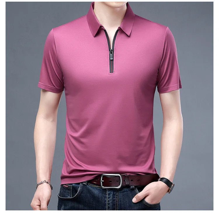 Summer Men's Ice Silk Cool M - 4XL Polo Short Sleeve T-shirt Large Thin Short Sleeve Business Casual Shirt - UT KICK ASSshirt14:691#rose red;5:100014065#XL