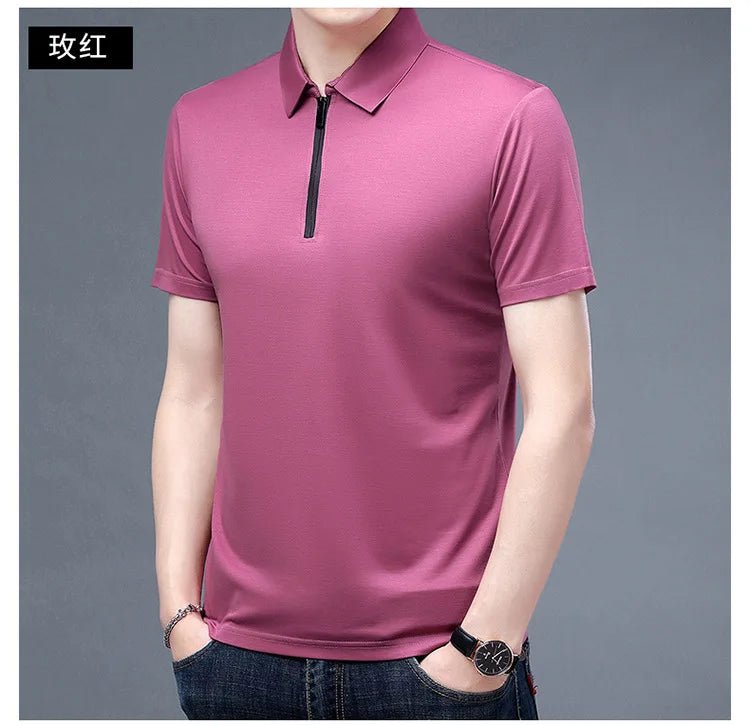 Summer Men's Ice Silk Cool M - 4XL Polo Short Sleeve T-shirt Large Thin Short Sleeve Business Casual Shirt - UT KICK ASSshirt14:691#rose red;5:100014065#XL