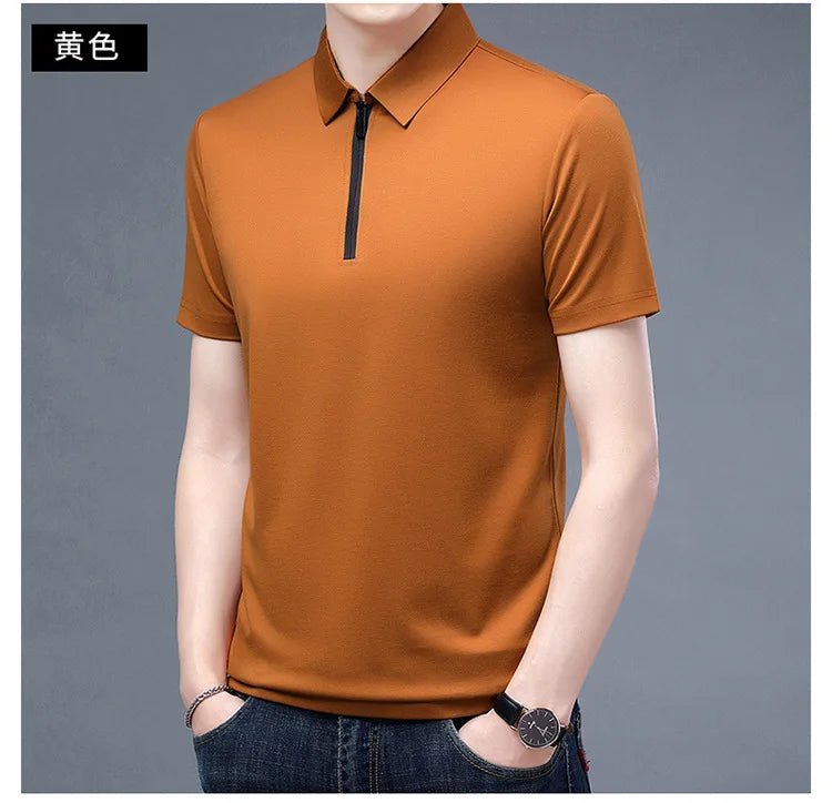 Summer Men's Ice Silk Cool M - 4XL Polo Short Sleeve T-shirt Large Thin Short Sleeve Business Casual Shirt - UT KICK ASSshirt14:691#rose red;5:100014065#XL