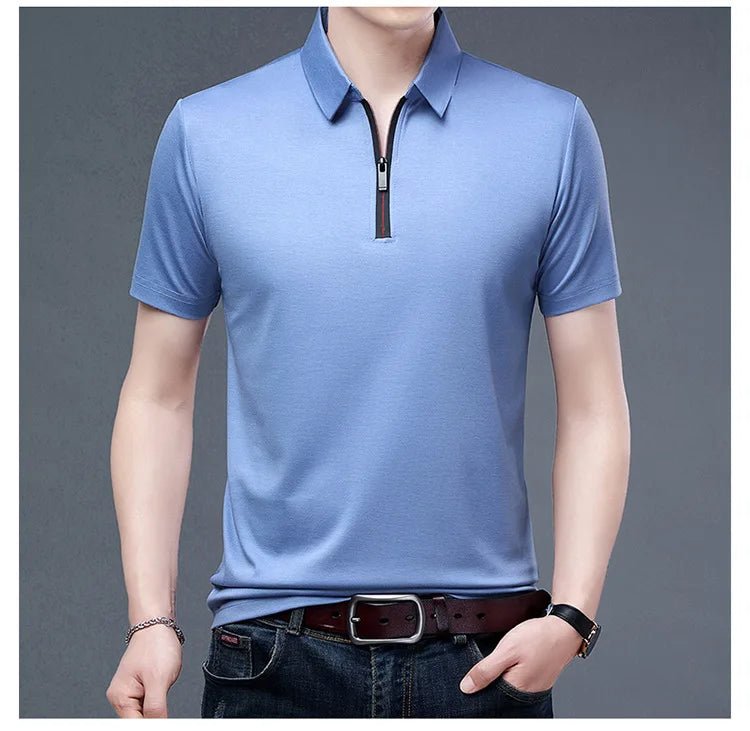 Summer Men's Ice Silk Cool M - 4XL Polo Short Sleeve T-shirt Large Thin Short Sleeve Business Casual Shirt - UT KICK ASSshirt14:771#light blue;5:200000990#4XL
