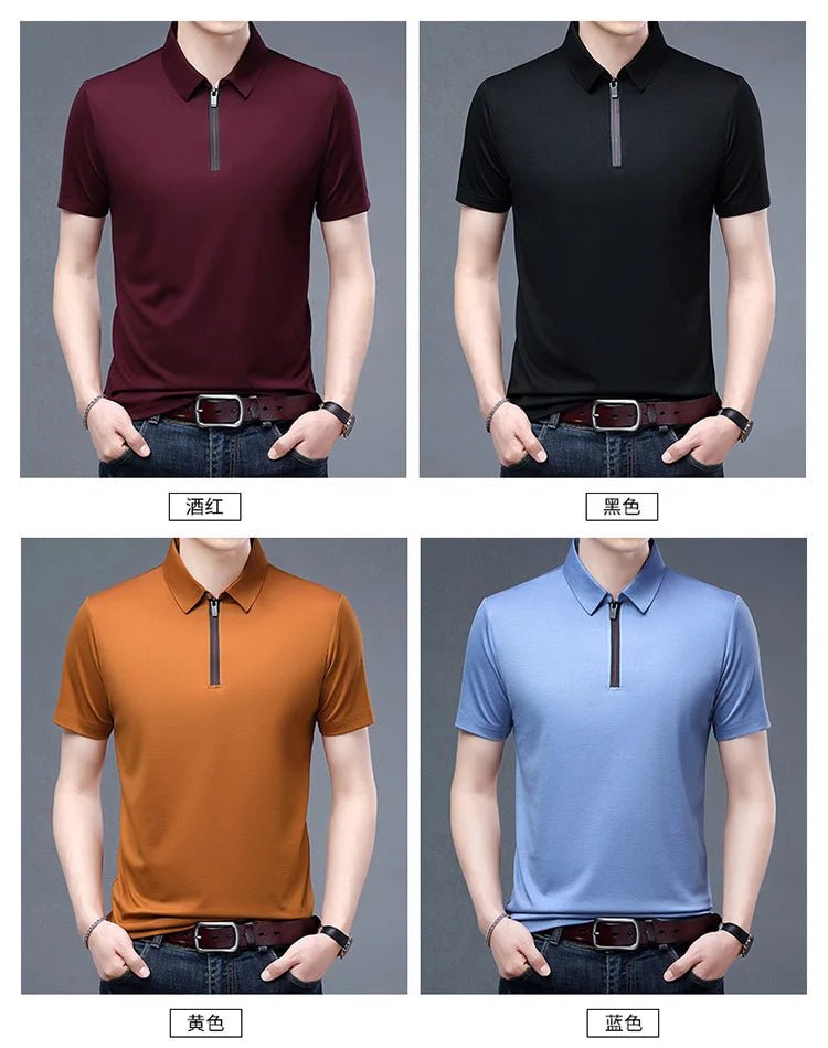 Summer Men's Ice Silk Cool M - 4XL Polo Short Sleeve T-shirt Large Thin Short Sleeve Business Casual Shirt - UT KICK ASSshirt14:691#rose red;5:100014065#XL