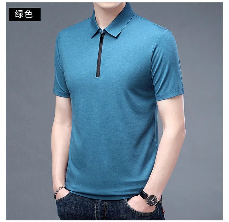 Summer Men's Ice Silk Cool M - 4XL Polo Short Sleeve T-shirt Large Thin Short Sleeve Business Casual Shirt - UT KICK ASSshirt14:691#rose red;5:100014065#XL