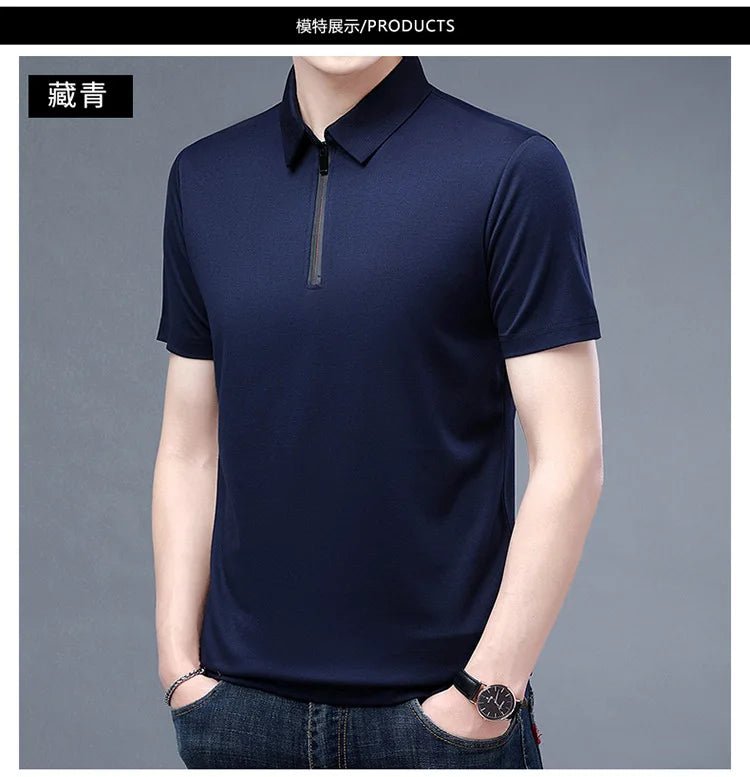 Summer Men's Ice Silk Cool M - 4XL Polo Short Sleeve T-shirt Large Thin Short Sleeve Business Casual Shirt - UT KICK ASSshirt14:691#rose red;5:100014065#XL