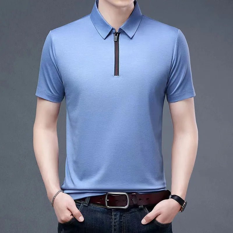 Summer Men's Ice Silk Cool M - 4XL Polo Short Sleeve T-shirt Large Thin Short Sleeve Business Casual Shirt - UT KICK ASSshirt14:691#rose red;5:100014065#XL