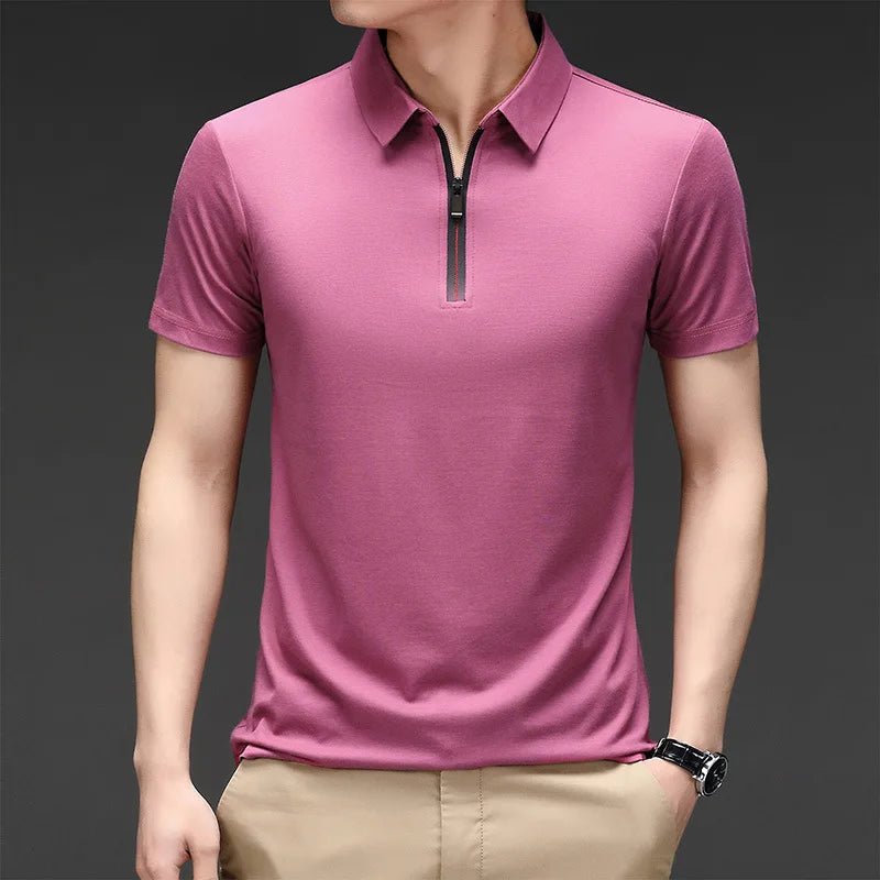 Summer Men's Ice Silk Cool M - 4XL Polo Short Sleeve T-shirt Large Thin Short Sleeve Business Casual Shirt - UT KICK ASSshirt14:691#rose red;5:100014065#XL